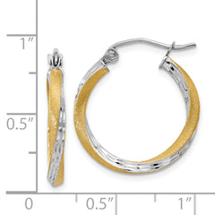 14k & Rhodium Diamond-cut 2.5mm Twisted Hoop Earrings