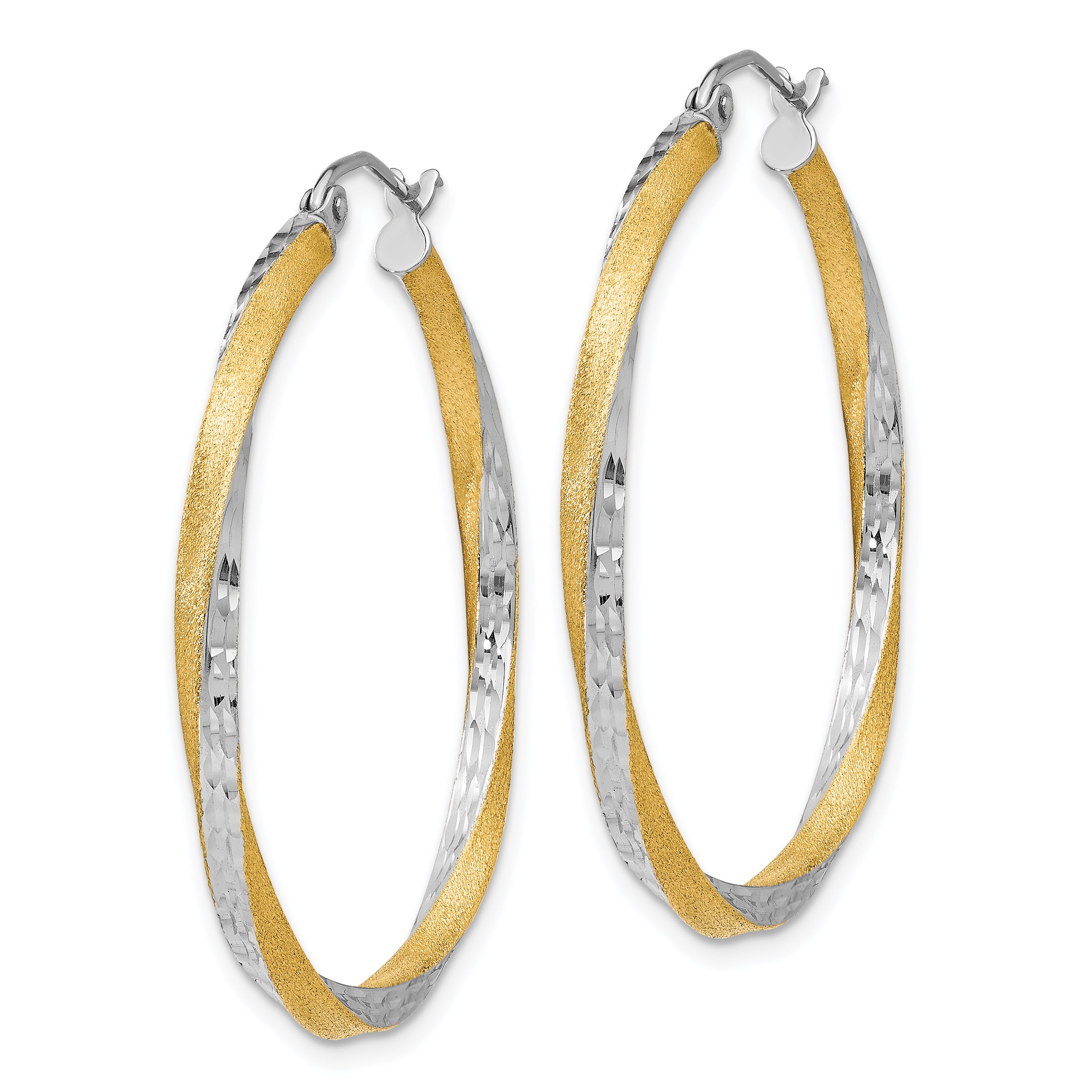 14k & Rhodium Diamond-cut 2.5mm Twisted Hoop Earrings