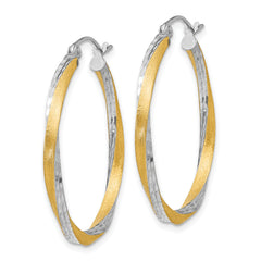 14k & Rhodium Diamond-cut 2.5mm Twisted Hoop Earrings