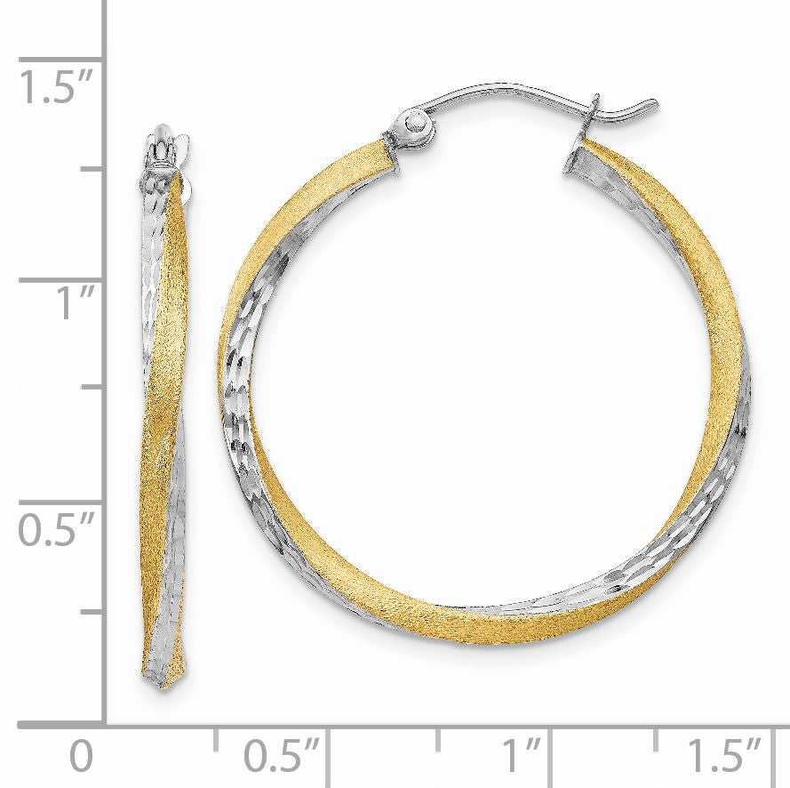 14k & Rhodium Diamond-cut 2.5mm Twisted Hoop Earrings