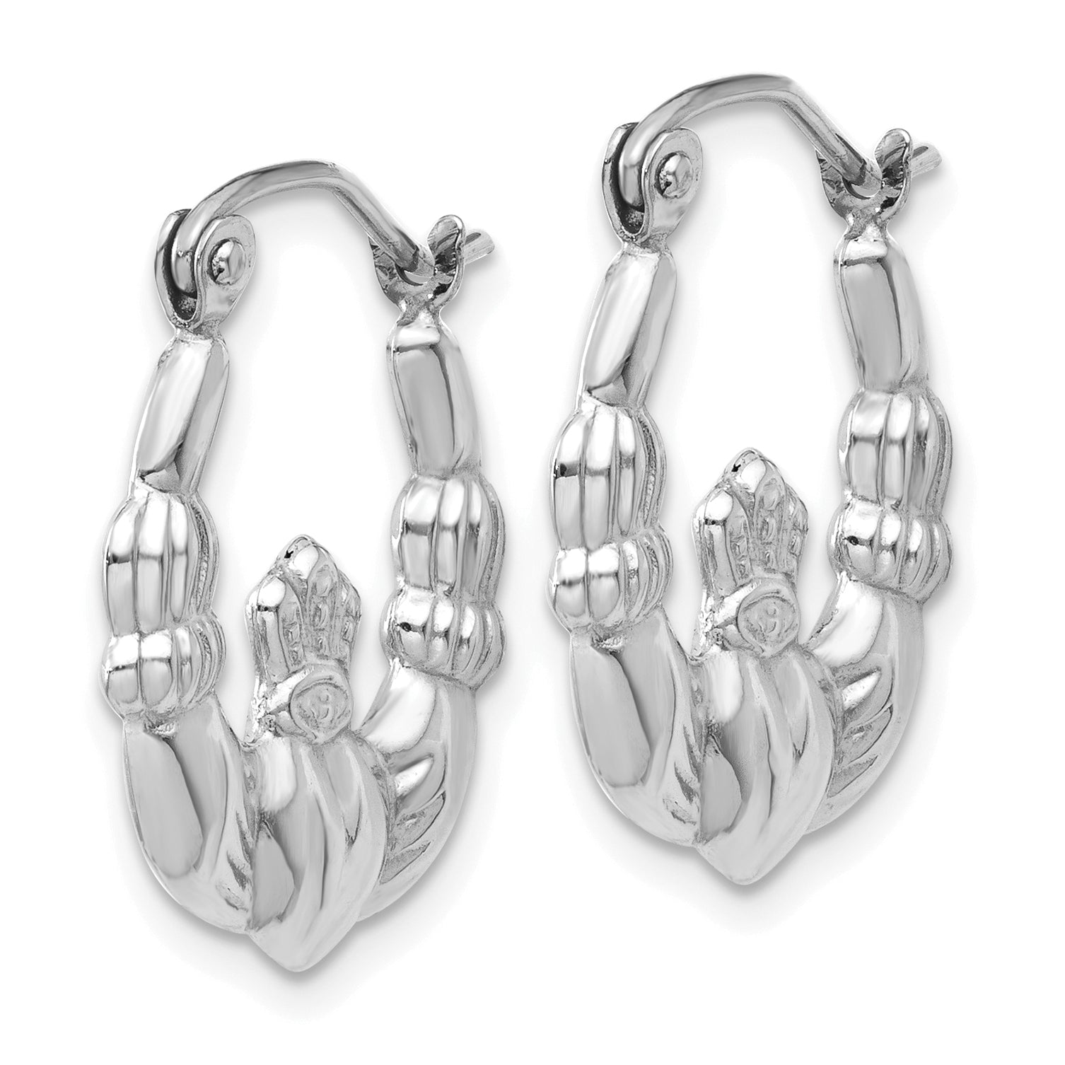 14k White Gold Claddagh Hoop Earrings