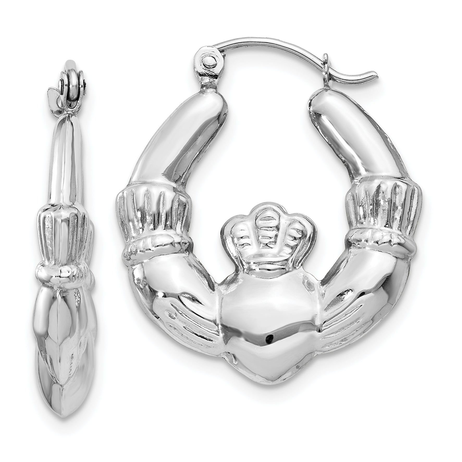 14k White Gold Claddagh Hoop Earrings Main image