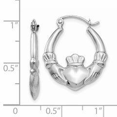 14k White Gold Claddagh Hoop Earrings