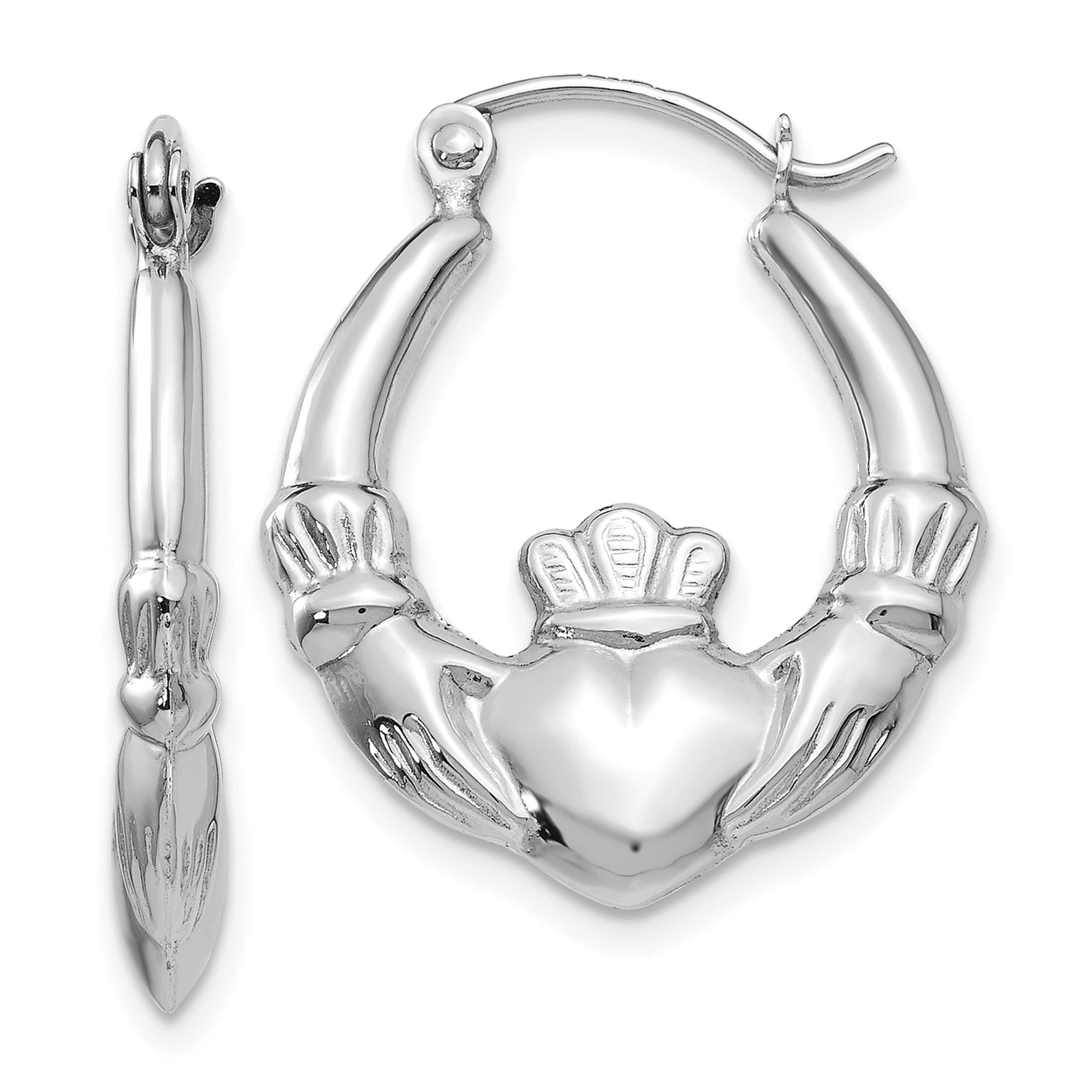 14k White Gold Claddagh Hoop Earrings Main image