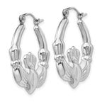 14k White Gold Claddagh Hoop Earrings