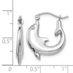 14k White Gold Polished Dolphin Hoop Earrings