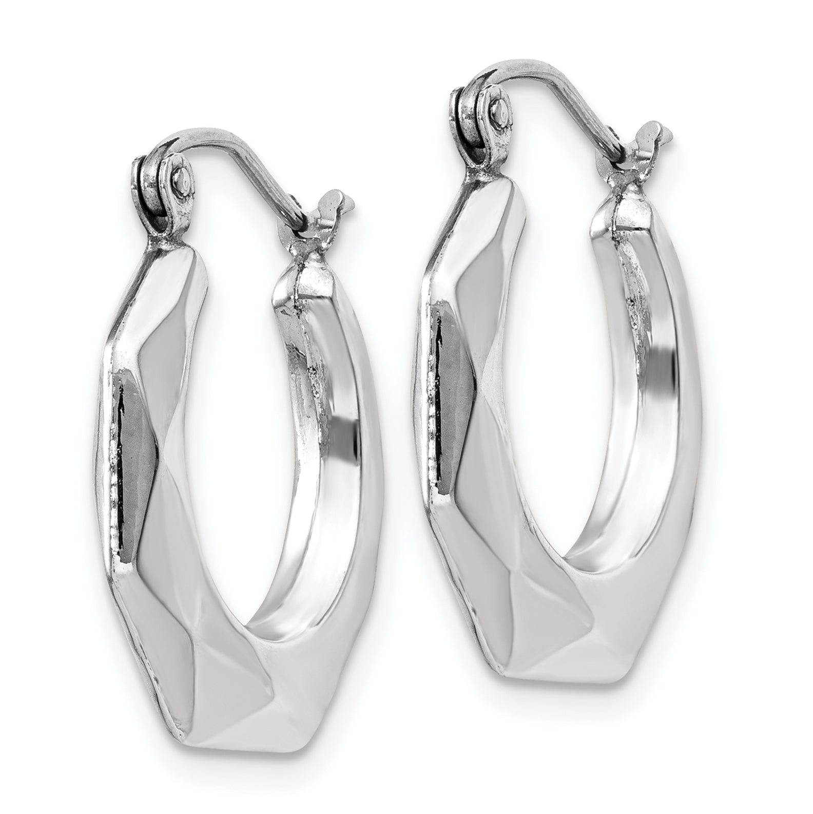 14k White Gold Faceted Hoop Earrings Secondary image