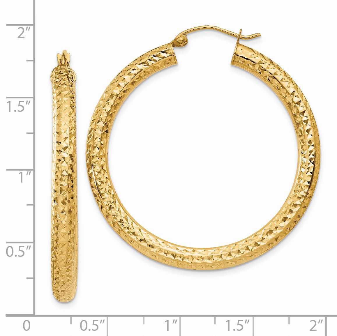 14k Diamond-cut 4mm Round Hoop Earrings