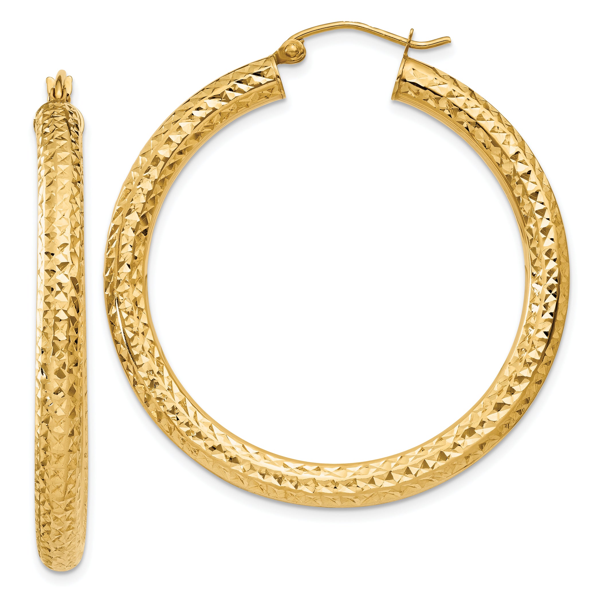 14k Diamond-cut 4mm Round Hoop Earrings Main image
