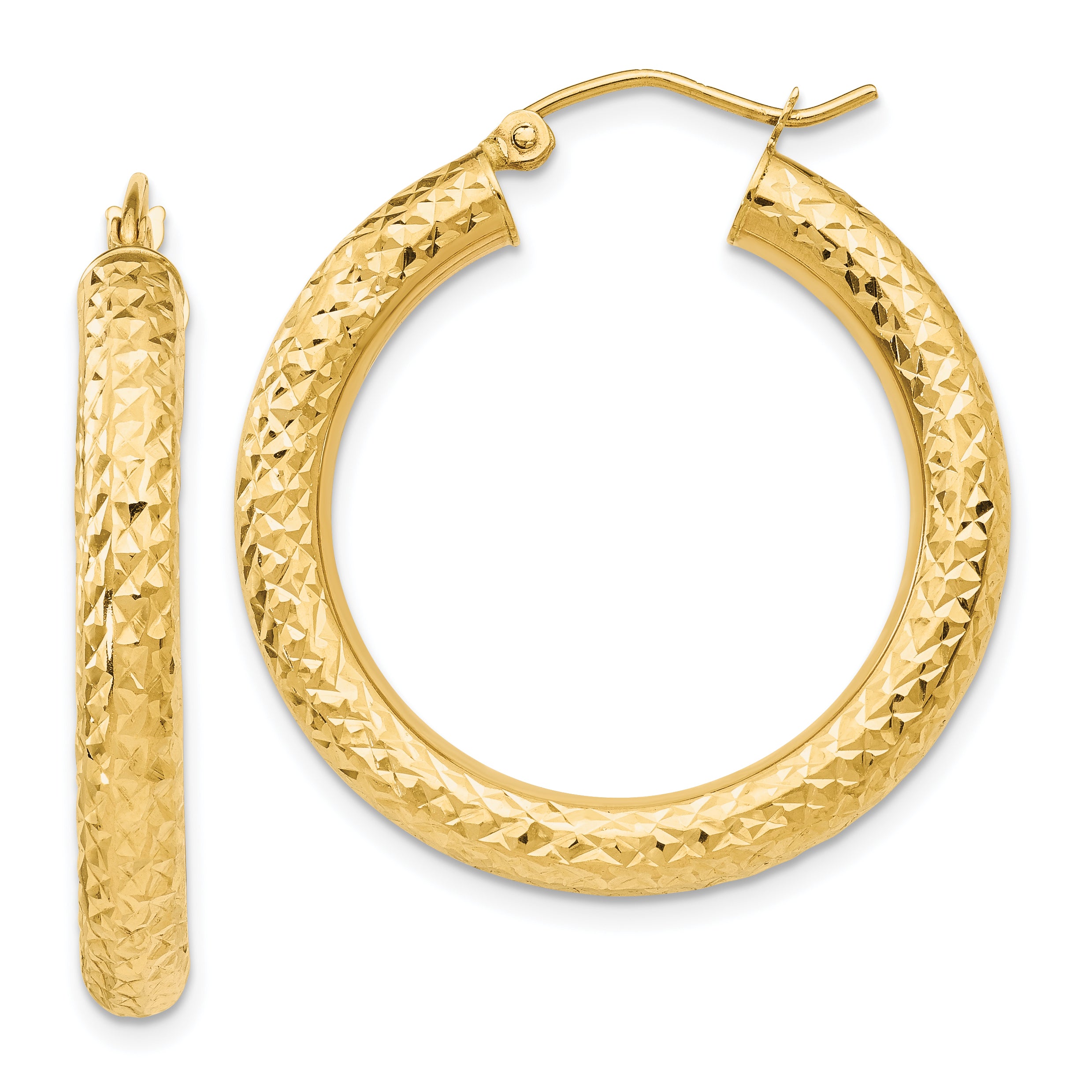 14k Diamond-cut 4mm Round Hoop Earrings