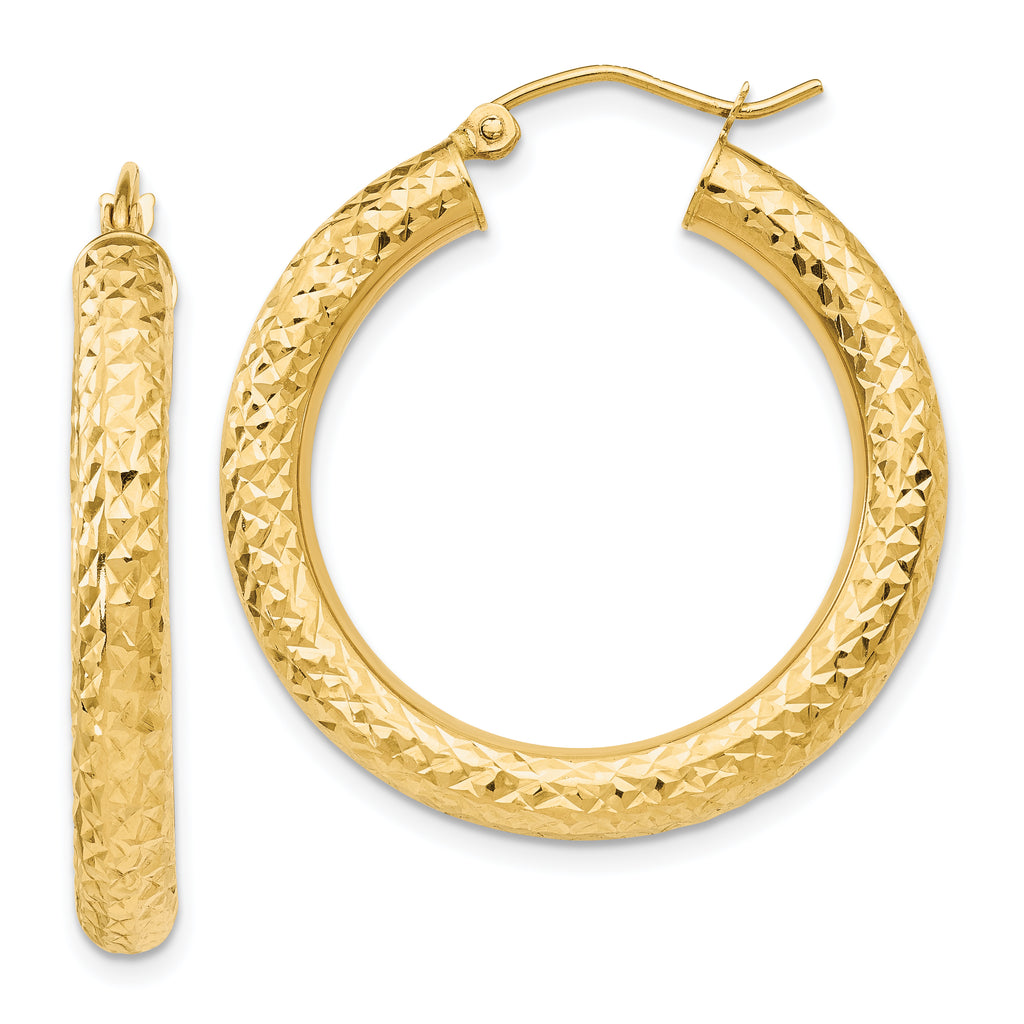 14k Diamond-cut 4mm Round Hoop Earrings