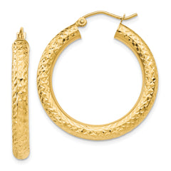 14k Diamond-cut 4mm Round Hoop Earrings