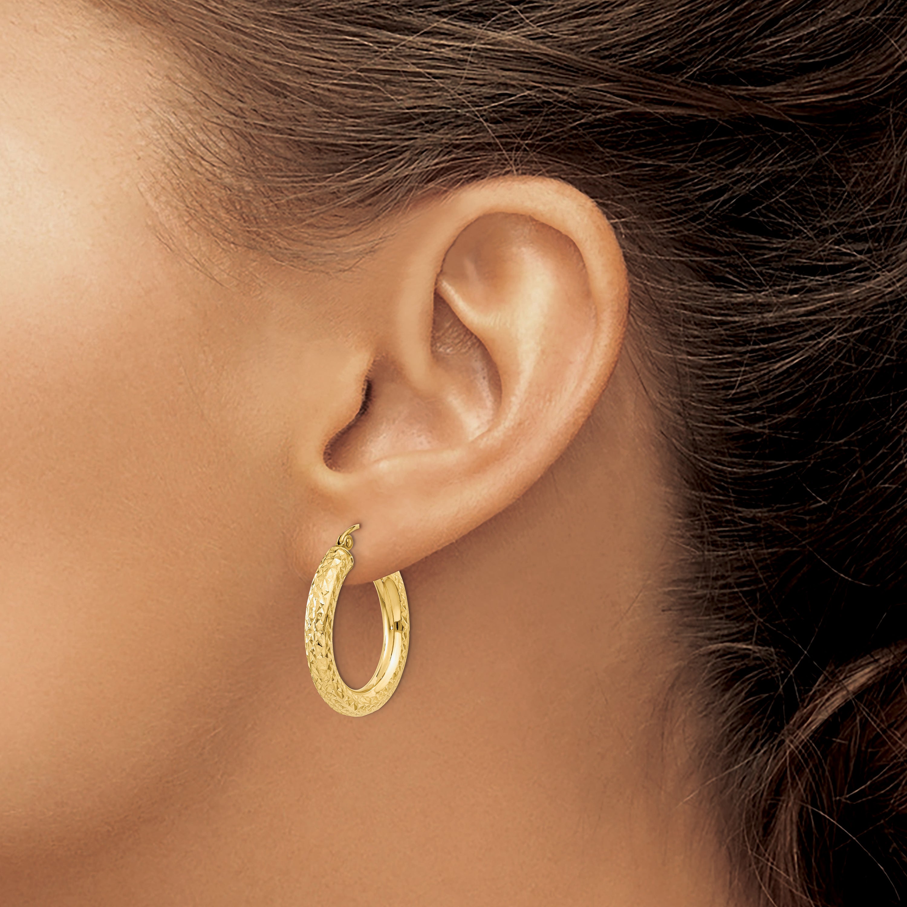 14k Diamond-cut 4mm Round Hoop Earrings