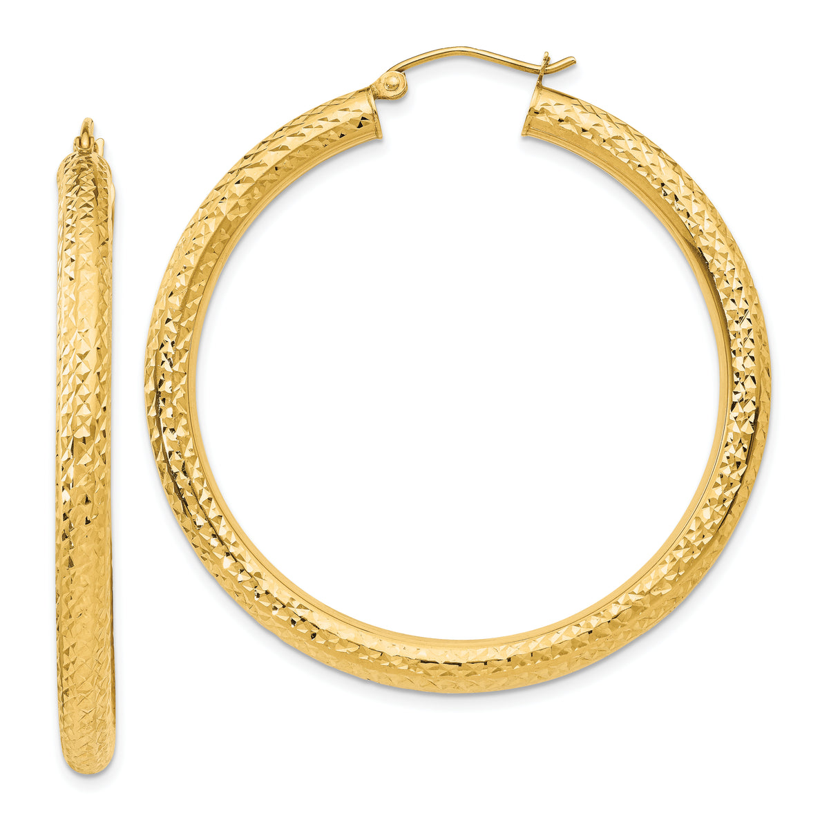 14k Diamond-cut 4mm Round Hoop Earrings