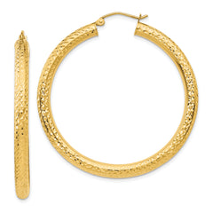 14k Diamond-cut 4mm Round Hoop Earrings