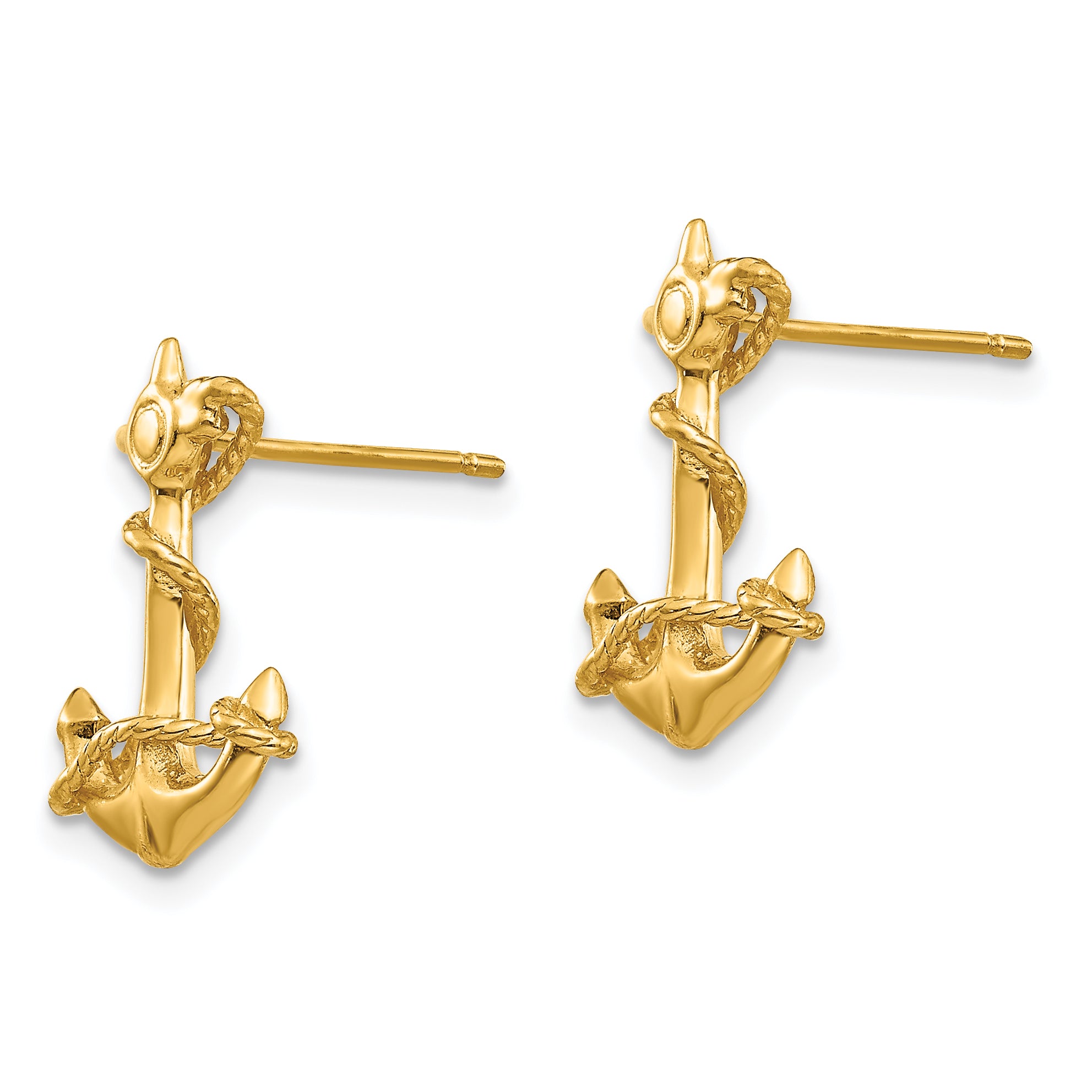 14k 3-D Anchor with Rope Post Earrings Secondary image