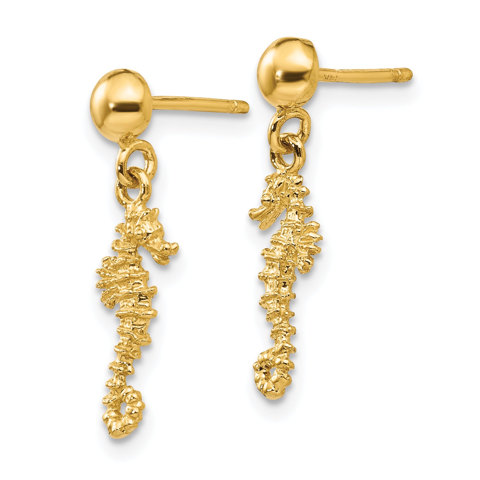 14k 3-D Mini Seahorse Dangle Post Earrings Secondary image