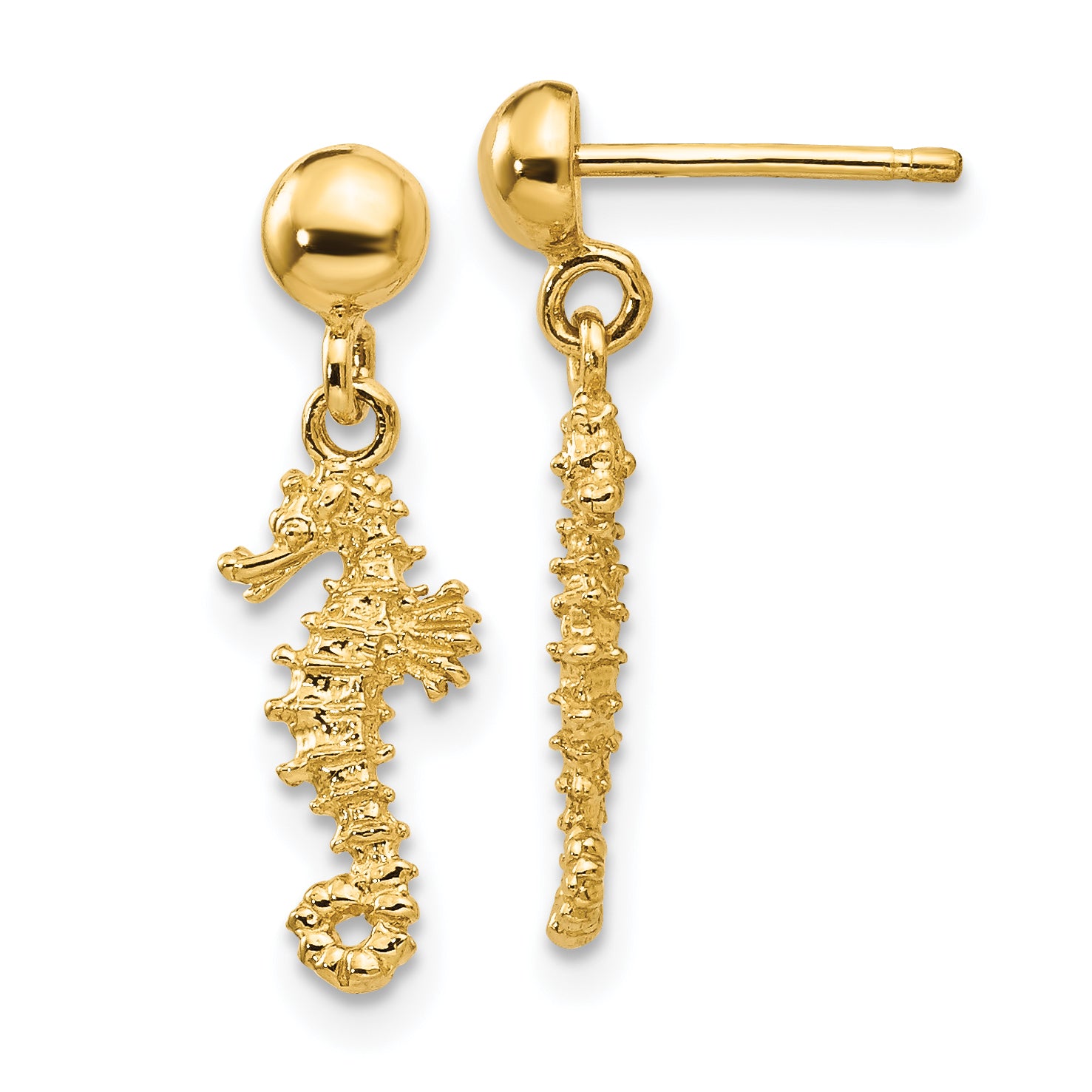 14k 3-D Mini Seahorse Dangle Post Earrings Main image