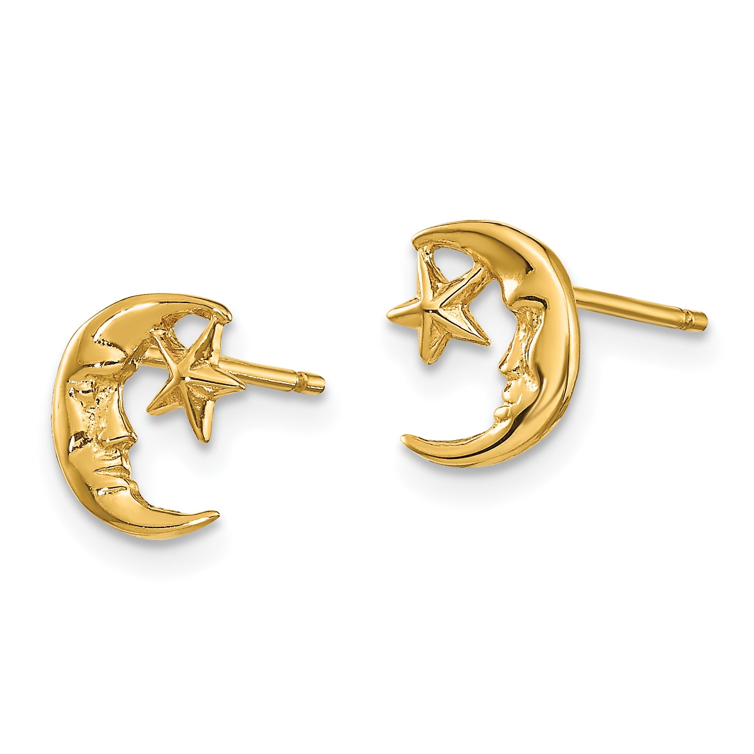 14k Moon and Star Post Earrings