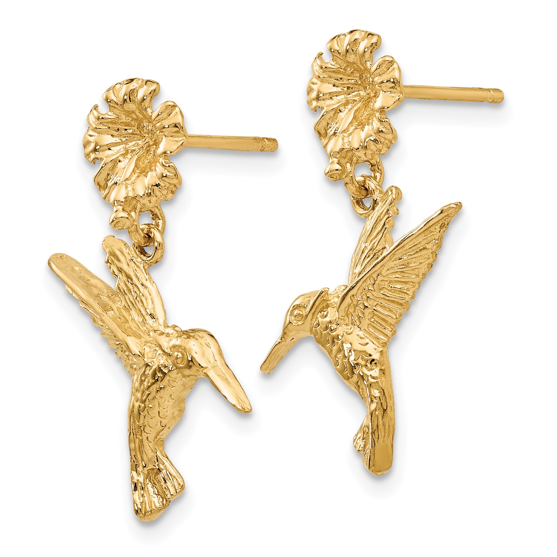 14k Hummingbird Dangles from Flower Post Earrings Secondary image
