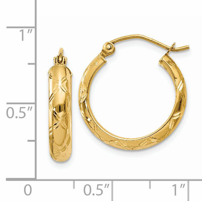 14k Diamond-cut Polished Hoop Earring