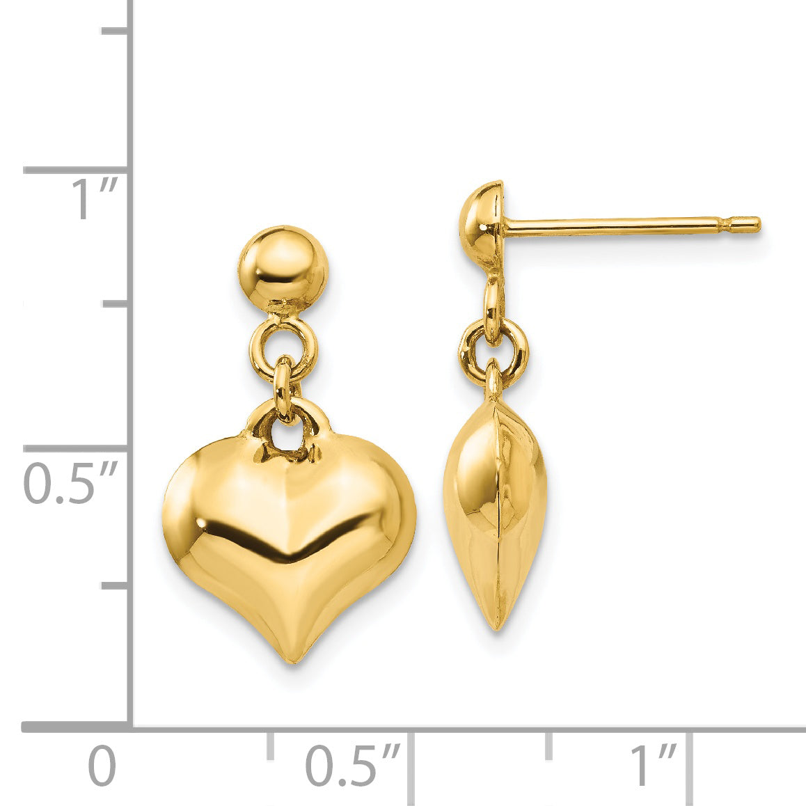 14k Polished Puffed Heart Dangle Post Earrings
