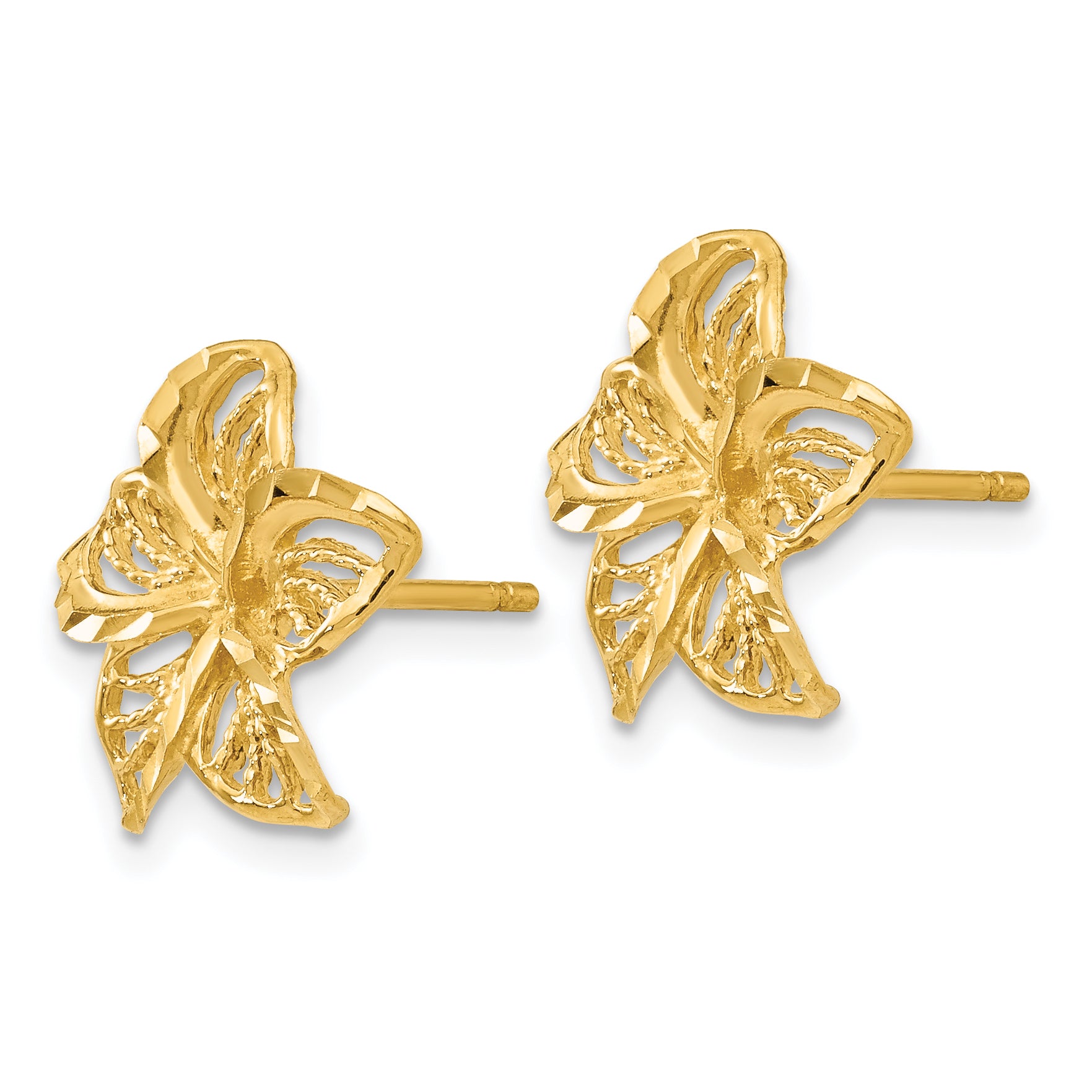 14K Diamond-cut Filigree Plumeria Earrings Secondary image