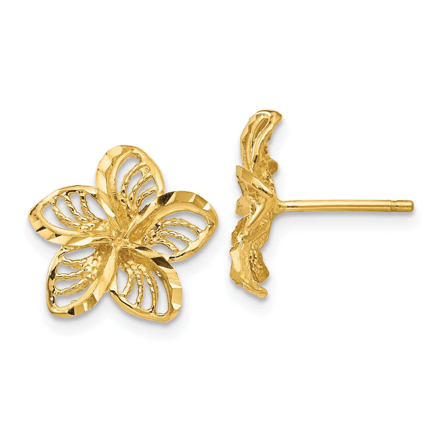 14K Diamond-cut Filigree Plumeria Earrings Main image