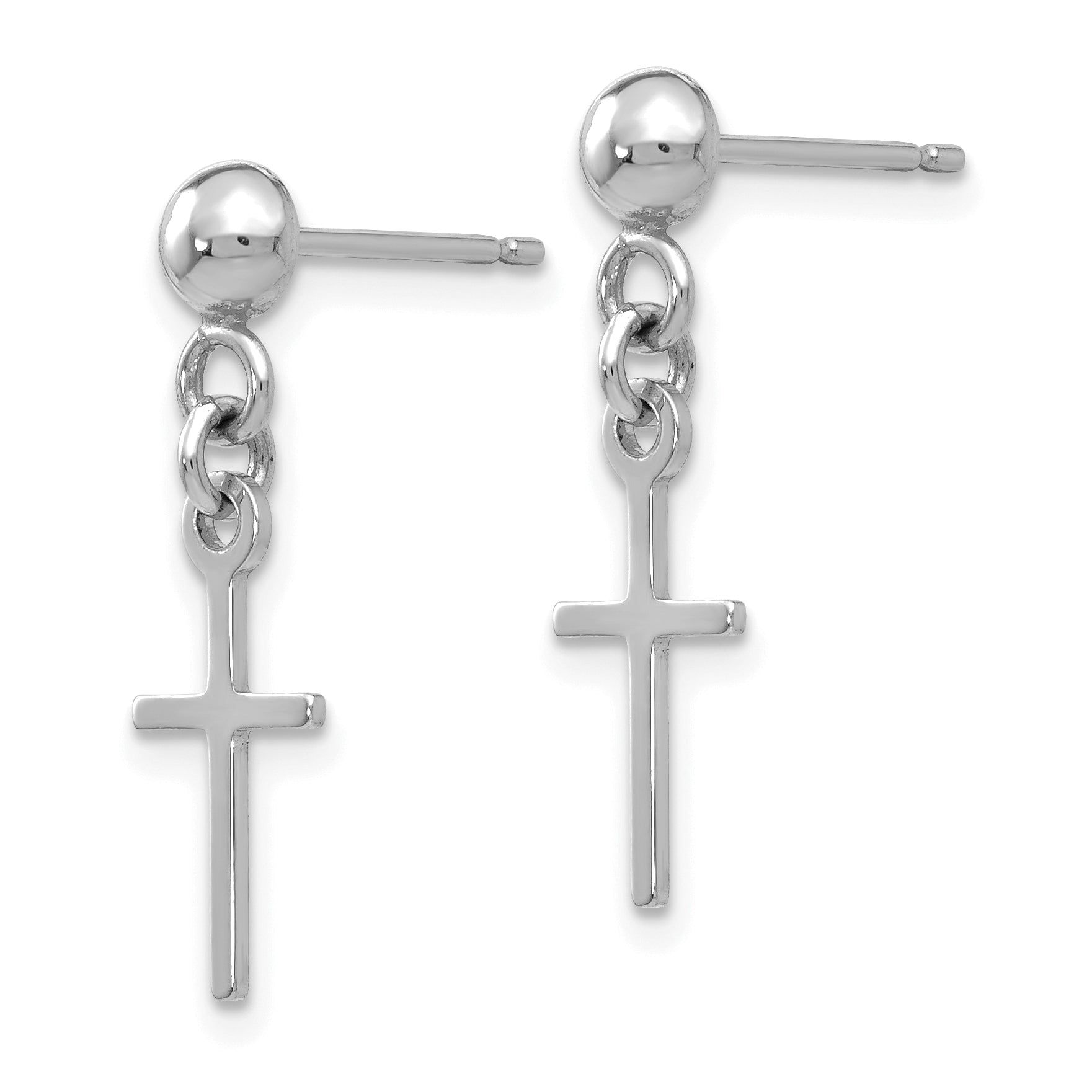14k White Gold Polished Cross Dangle Post Earrings Secondary image