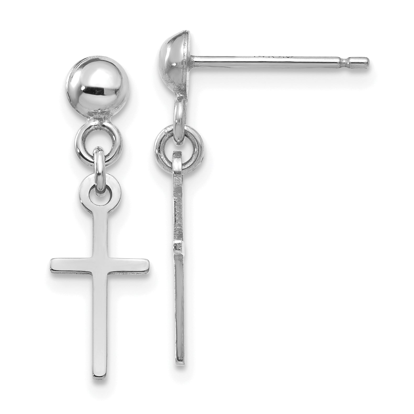 14k White Gold Polished Cross Dangle Post Earrings Main image