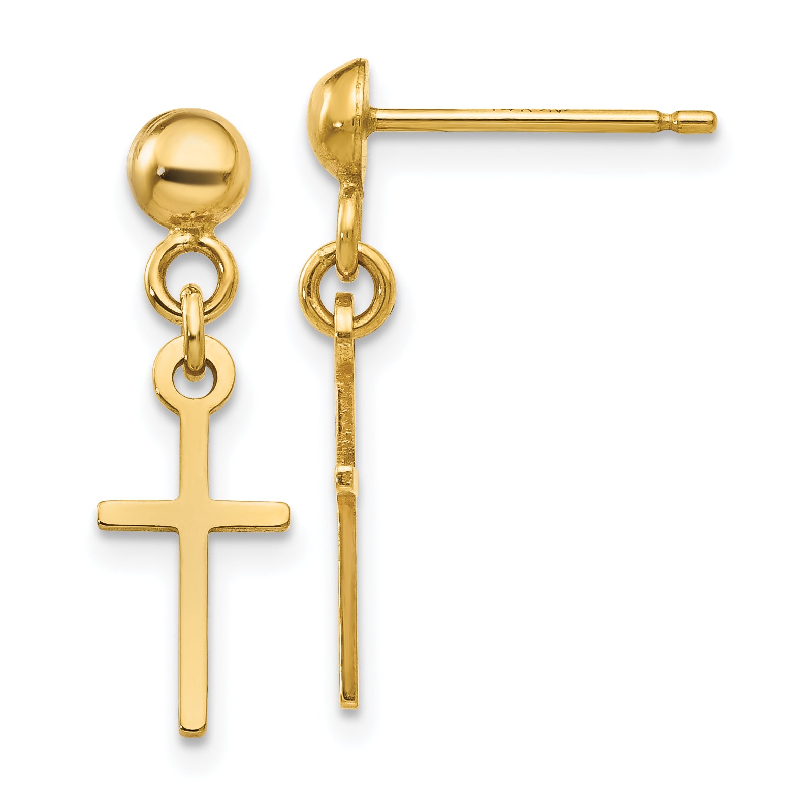 14k Polished Cross Dangle Post Earrings Main image