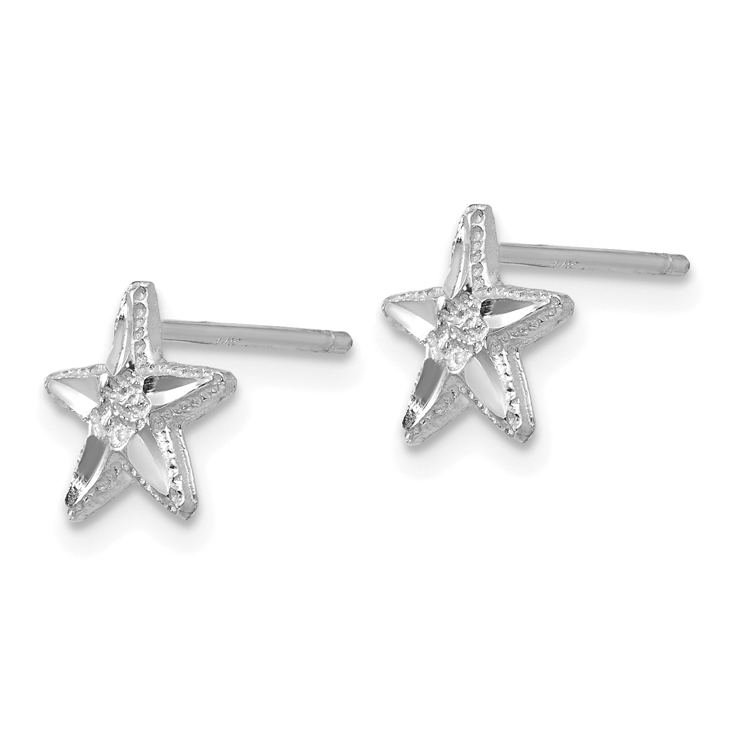 14k White Gold Diamond-cut Starfish Earrings Secondary image