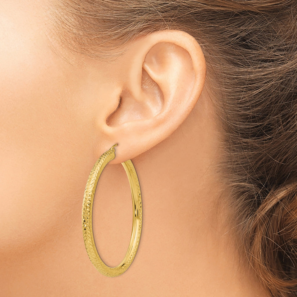14k Diamond-cut 4mm Round Hoop Earrings