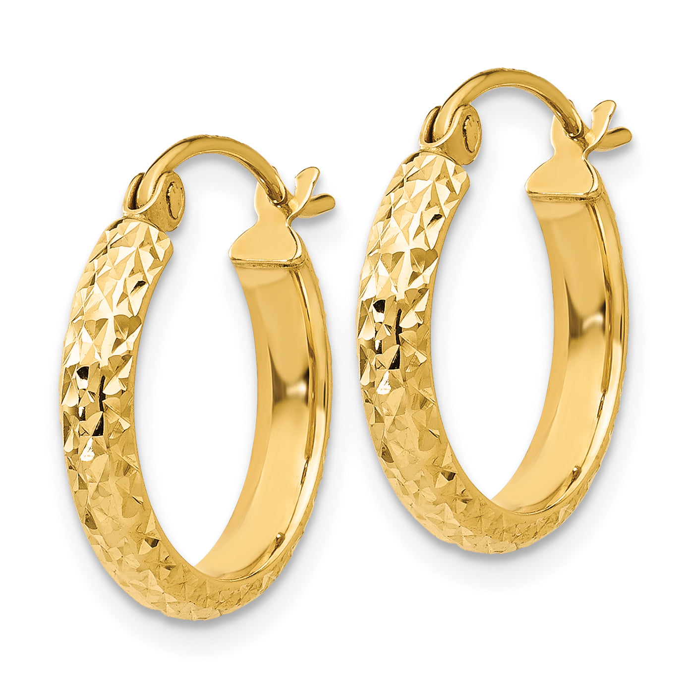 14K Diamond-cut 2.8x15mm Hollow Hoop Earrings Secondary image