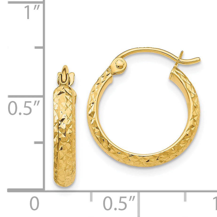 14K Diamond-cut 2.8x15mm Hollow Hoop Earrings