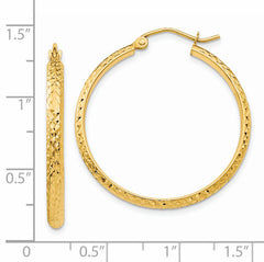 14K Diamond-cut 2.8x30mm Hollow Hoop Earrings
