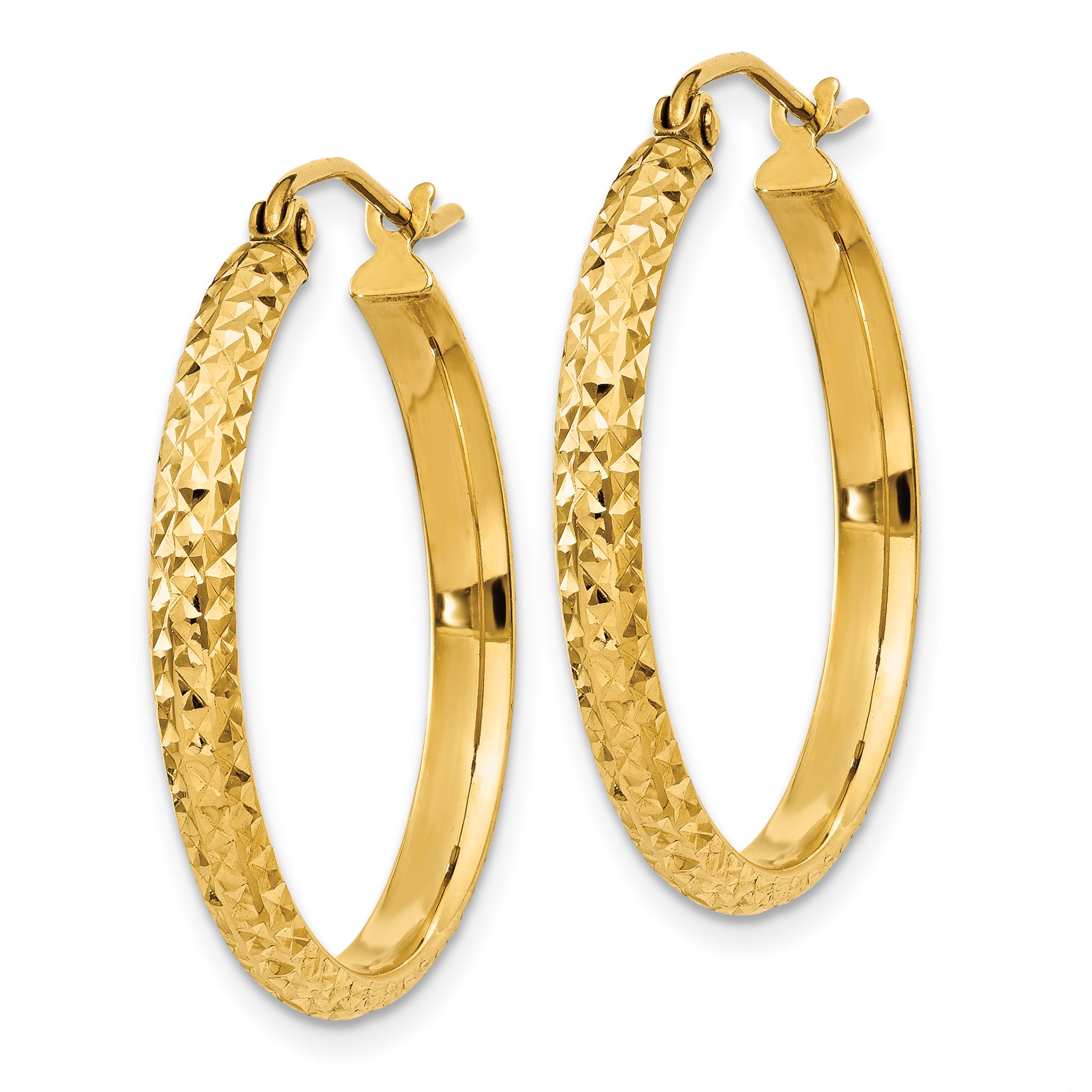 14K Diamond-cut 2.8x25mm Hollow Hoop Earrings Secondary image