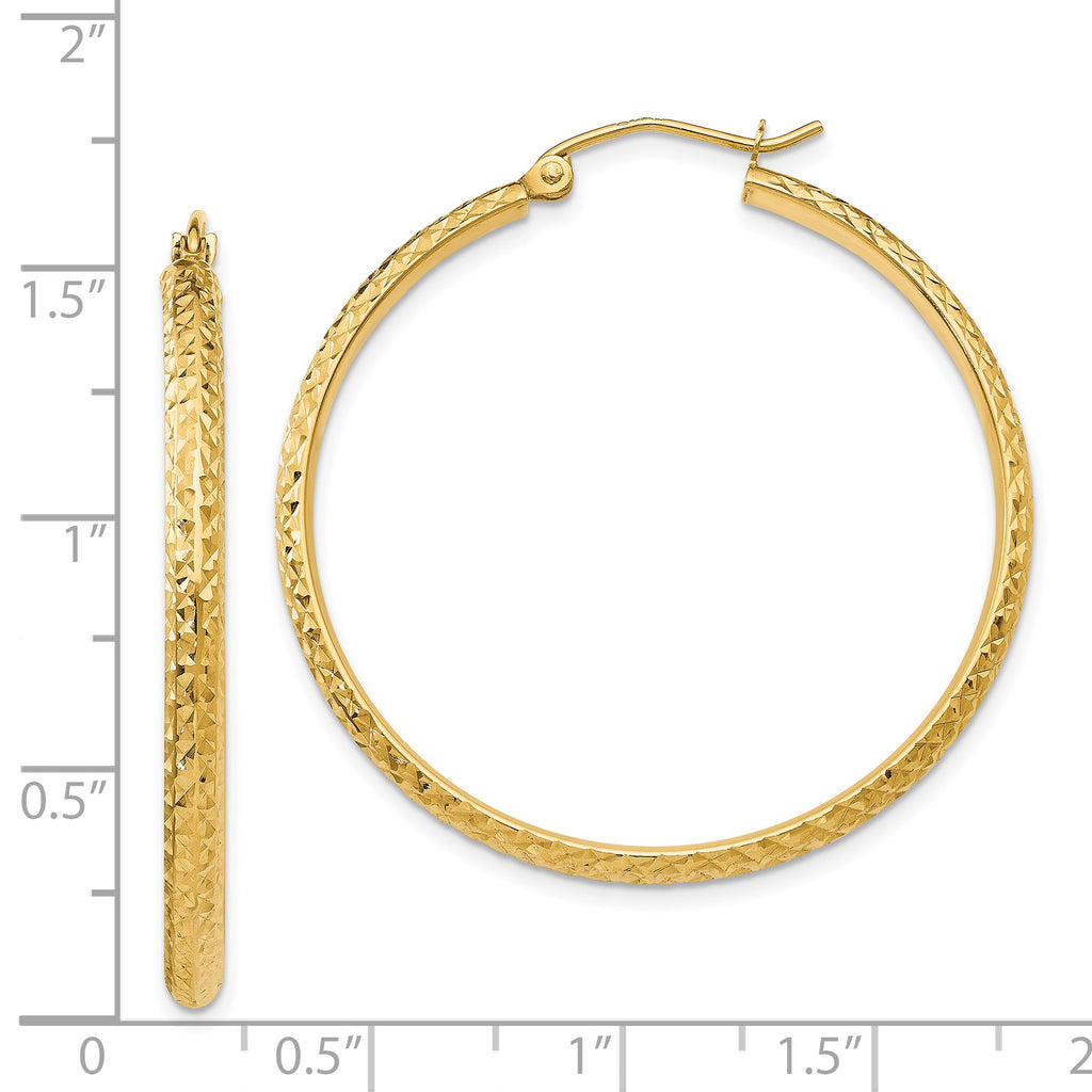 14K Diamond-cut 2.8x37mm Hollow Hoop Earrings