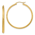 14K Diamond-cut 2.8x37mm Hollow Hoop Earrings