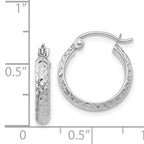 14K White Gold Diamond-cut 2.8x15mm Hollow Hoop Earrings