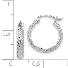14K White Gold Diamond-cut 2.8x15mm Hollow Hoop Earrings
