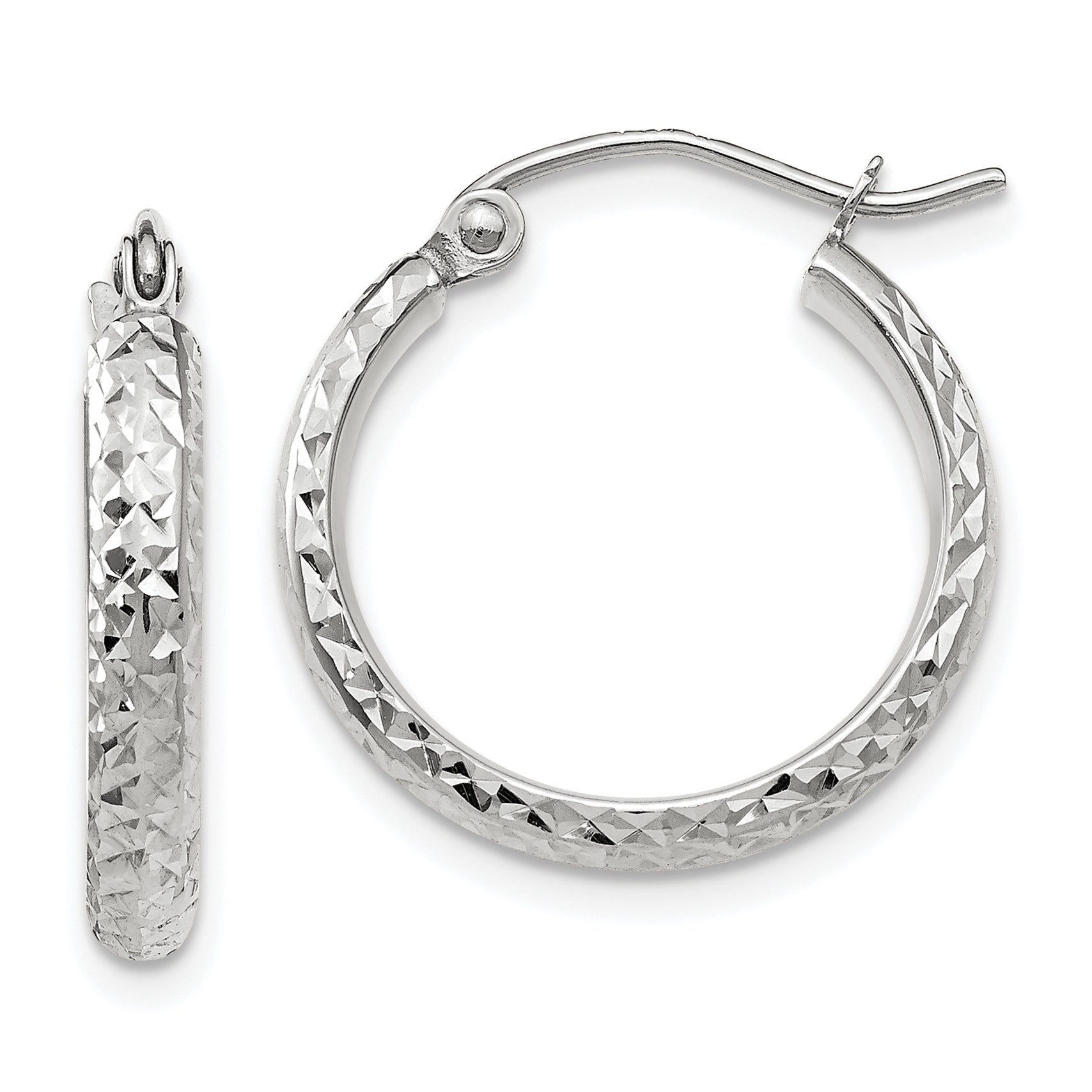 14K White Gold Diamond-cut 2.8x18mm Hollow Hoop Earrings Main image