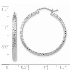 14K White Gold Diamond-cut 2.8x30mm Hollow Hoop Earrings