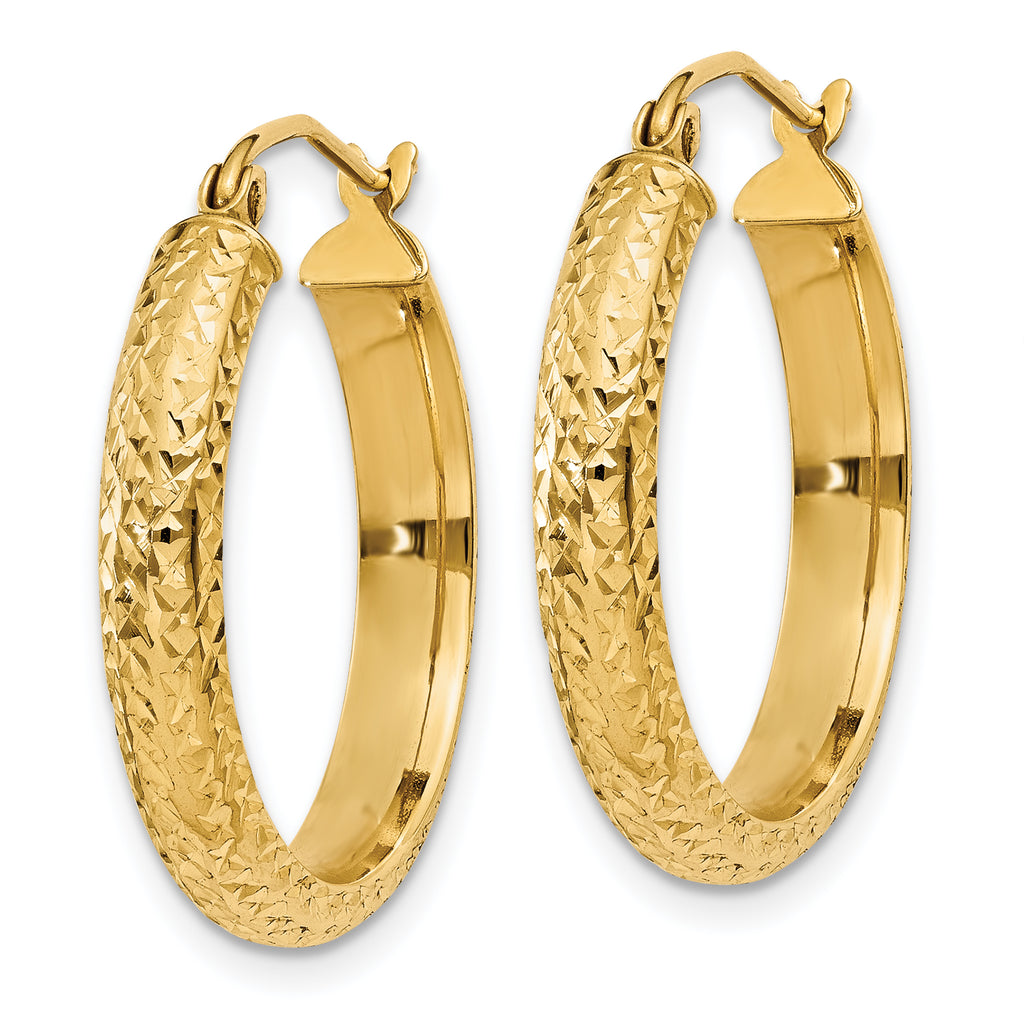 14K Diamond-cut 3.5x22mm Hollow Hoop Earrings