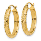 14K Diamond-cut 3.5x22mm Hollow Hoop Earrings