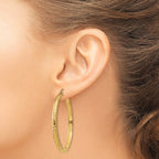 14K Diamond-cut 3.5x46mm Hollow Hoop Earrings
