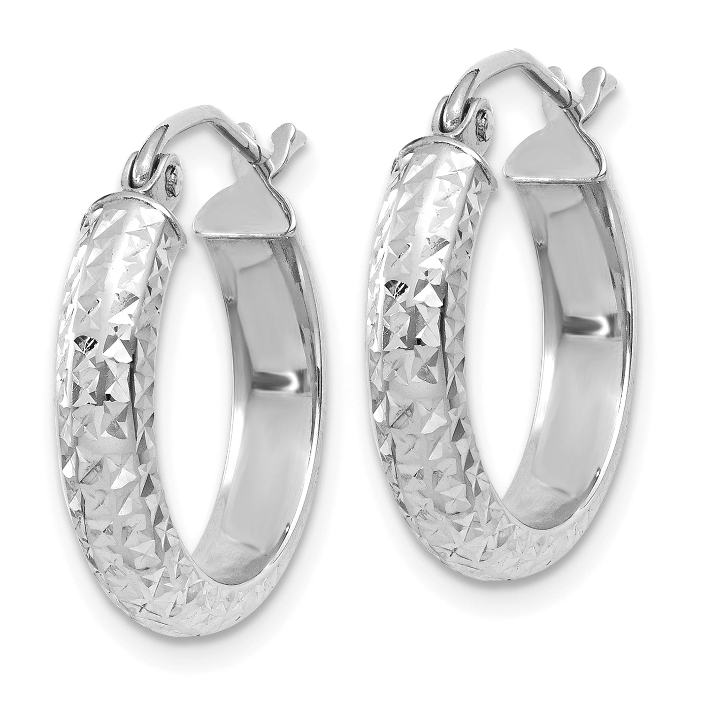 14K White Gold Diamond-cut 3.5x17mm Hollow Hoop Earrings Secondary image