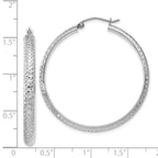 14K White Gold Diamond-cut 3.5x38mm Hollow Hoop Earrings