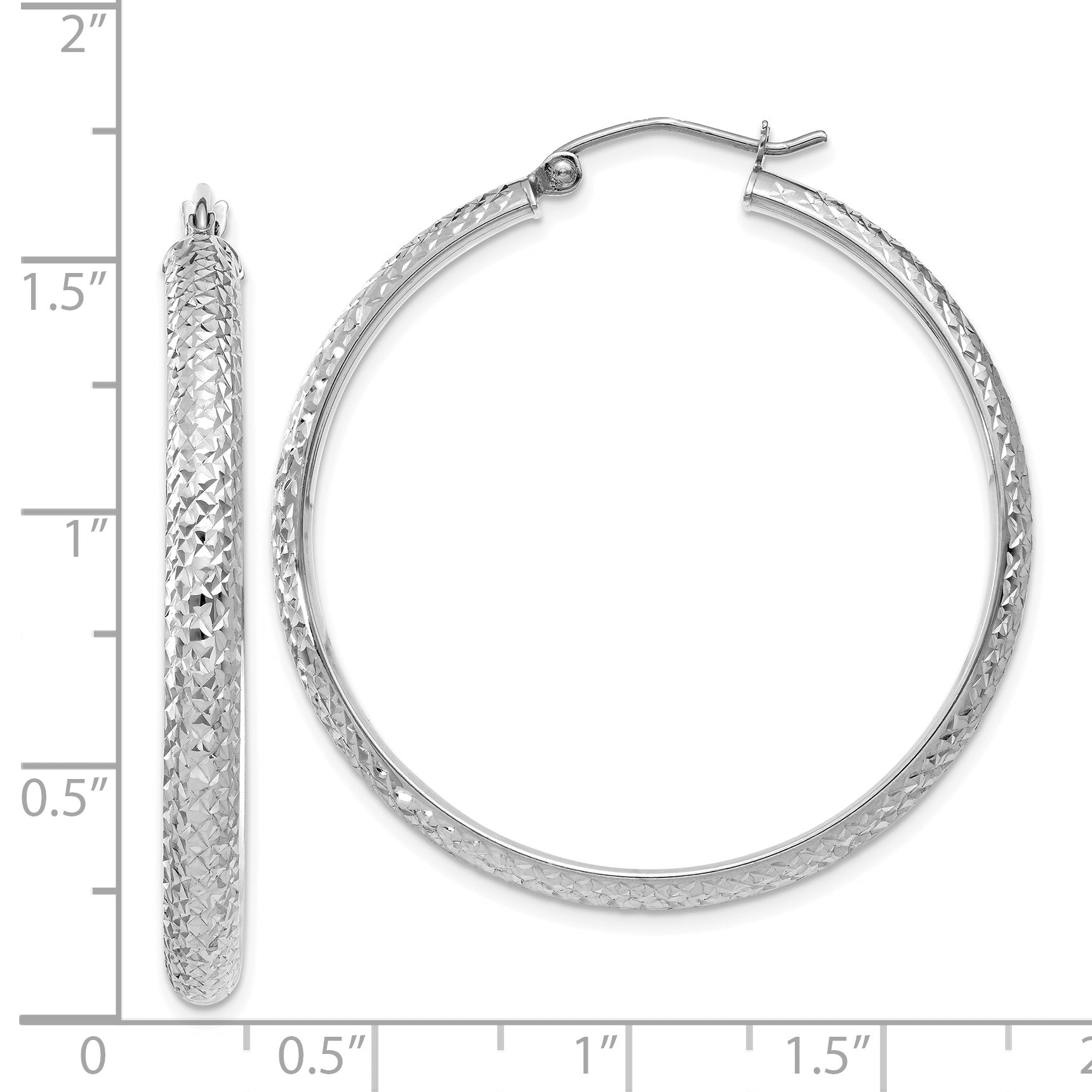 14K White Gold Diamond-cut 3.5x38mm Hollow Hoop Earrings