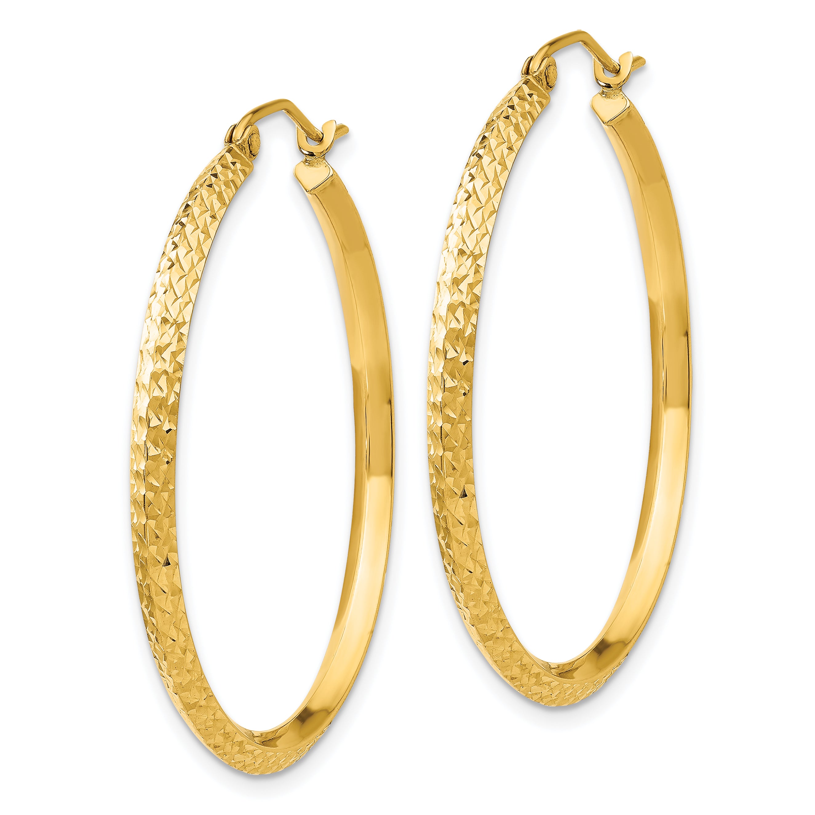 14K Knife Edge Diamond-cut Hollow Hoop Earrings Secondary image
